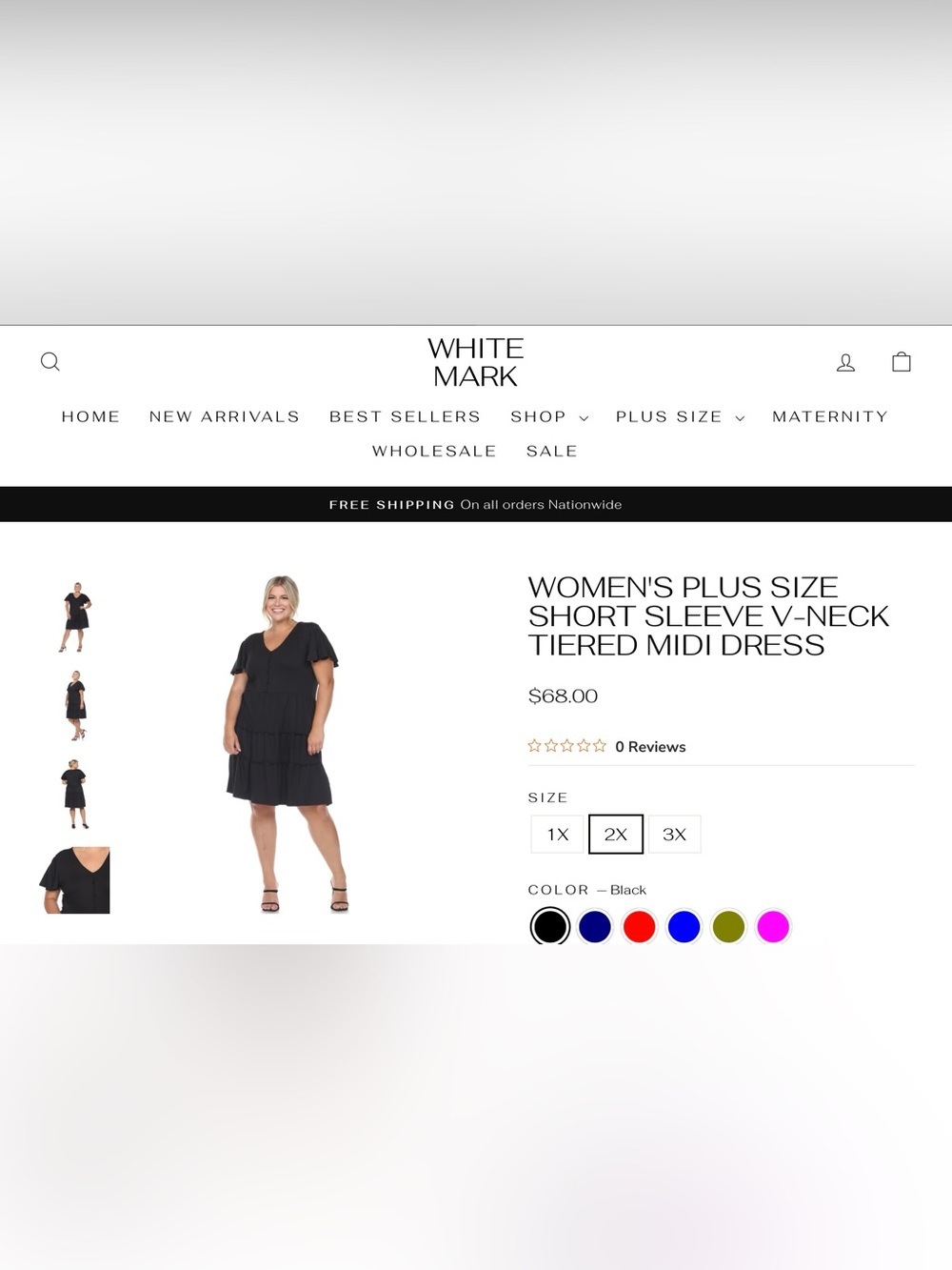 White Mark~SHORT SLEEVE V-NECK TIERED MIDI DRESS~2X